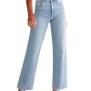 Straight Leg Jeans for Women Trendy High Waisted Cropped Boyfriend Mom Stretchy Frayed Hem Loose Wide Leg Baggy Pants