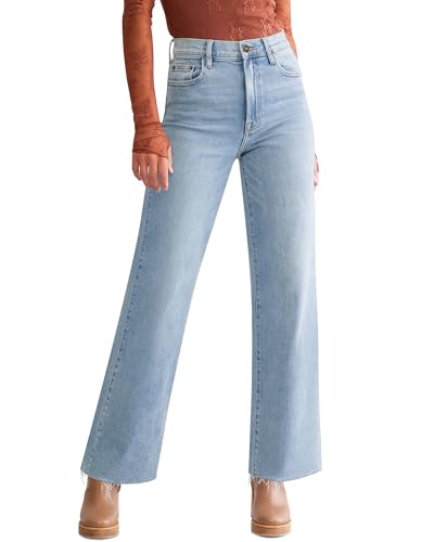 Straight Leg Jeans for Women Trendy High Waisted Cropped Boyfriend Mom Stretchy Frayed Hem Loose Wide Leg Baggy Pants