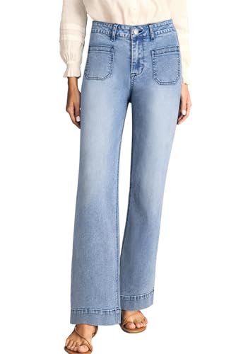 Women's Wide Leg Jeans High Waisted Stretchy Straight Leg Jeans Loose Trendy Denim Pants with Pocket