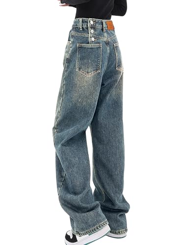 Women Baggy Jeans Mid-Low Waist Boyfriend Streetwear Vintage Jeans Wide Leg Denim Pants