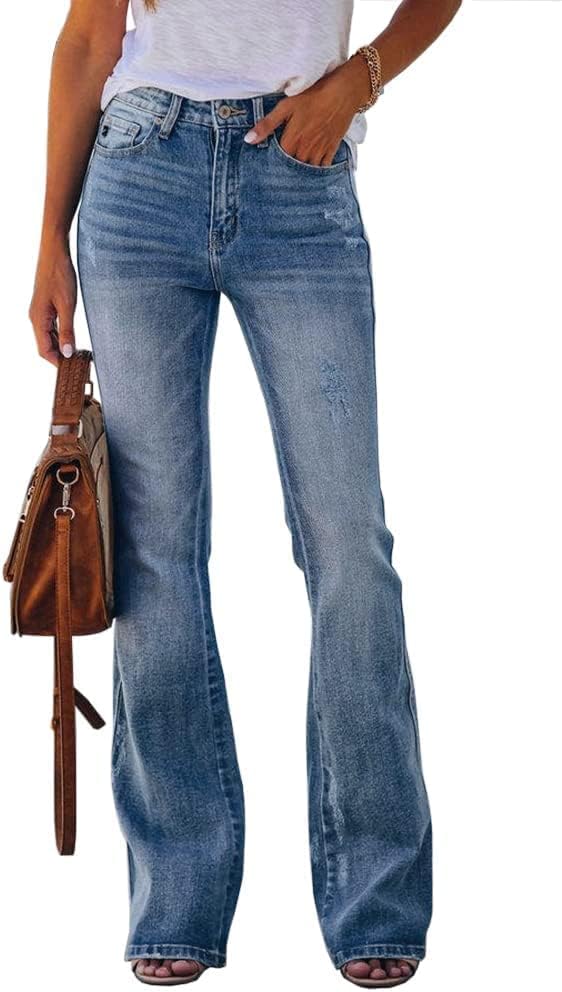 512RdwNVphL._AC_SL1000_ Womens High Waisted Jeans Flare Stretch Boyfriend Bootcut Casual Denim Pants