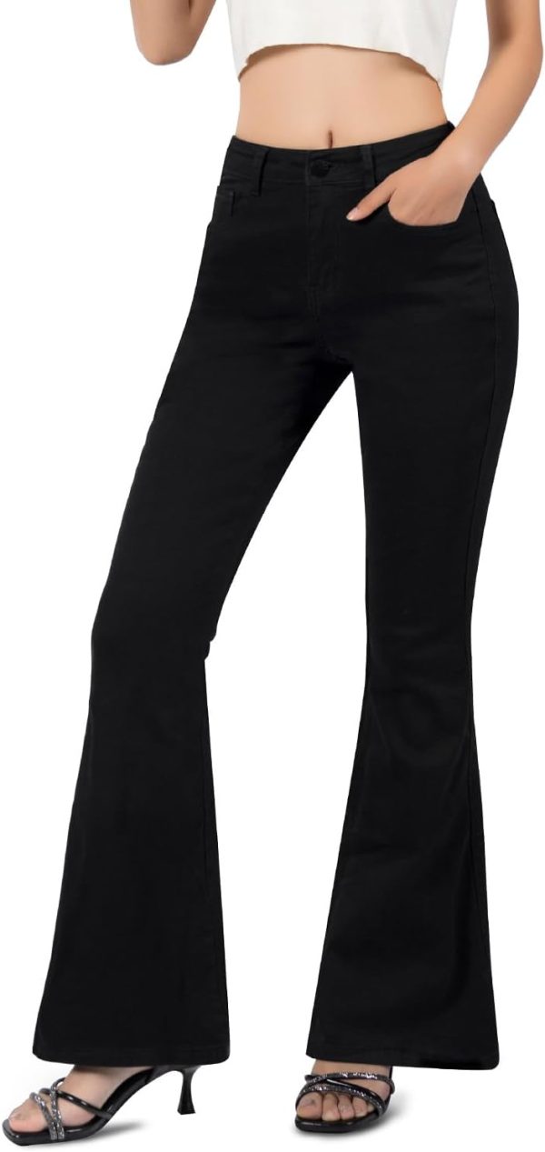 513b07gRhuL._AC_SL1500_ Women's Flare Bell Bottom Jeans High Waisted Wide Leg Bootcut Jeans Stretchy Denim Pants