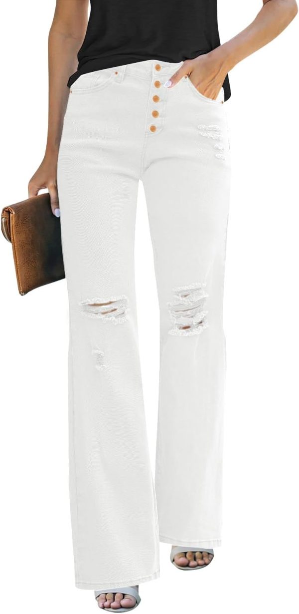 High Waisted Ripped Flare Jeans for Women Distressed Bell Bottom Jeans Wide Leg Pants