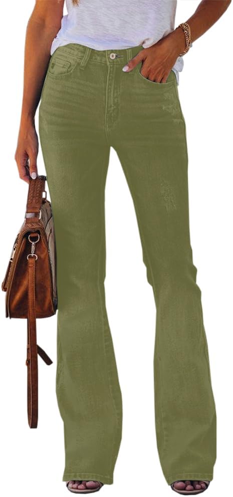 51GUE2OtgbL._AC_SL1000_ Womens High Waisted Jeans Flare Stretch Boyfriend Bootcut Casual Denim Pants