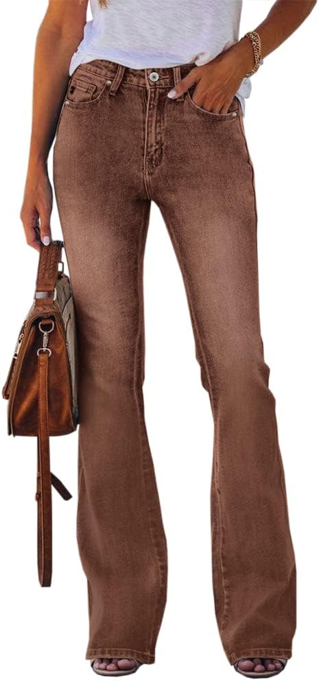 51J6L9MTe8L._AC_SL1000_ Womens High Waisted Jeans Flare Stretch Boyfriend Bootcut Casual Denim Pants