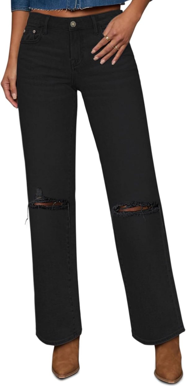 Straight Leg Jeans for Women Trendy High Waisted Cropped Boyfriend Mom Stretchy Frayed Hem Loose Wide Leg Baggy Pants