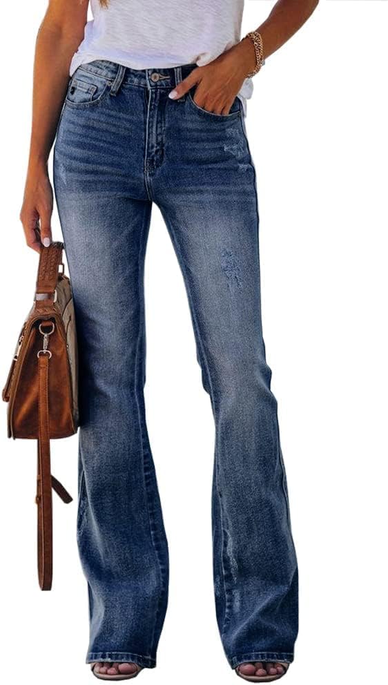 51QxqnVw0lL._AC_SL1000_ Womens High Waisted Jeans Flare Stretch Boyfriend Bootcut Casual Denim Pants