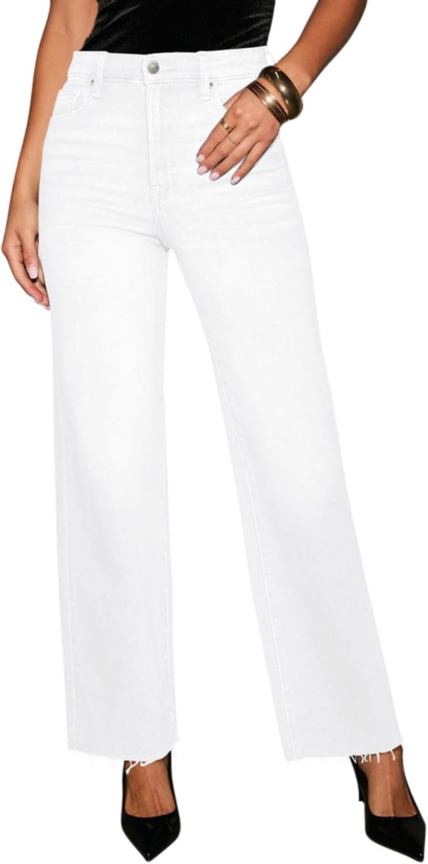 Straight Leg Jeans for Women Trendy High Waisted Cropped Boyfriend Mom Stretchy Frayed Hem Loose Wide Leg Baggy Pants