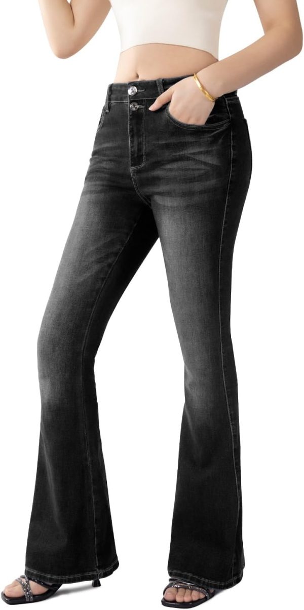 51cmdjg4dL._AC_SL1500_ Women's Flare Bell Bottom Jeans High Waisted Wide Leg Bootcut Jeans Stretchy Denim Pants