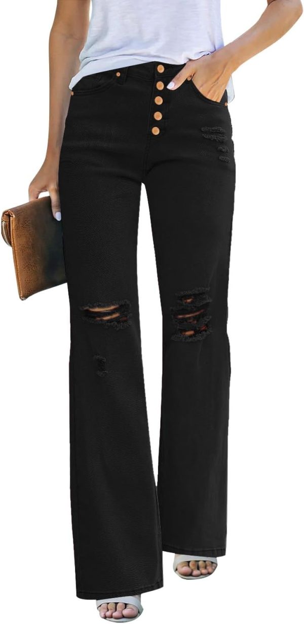 High Waisted Ripped Flare Jeans for Women Distressed Bell Bottom Jeans Wide Leg Pants