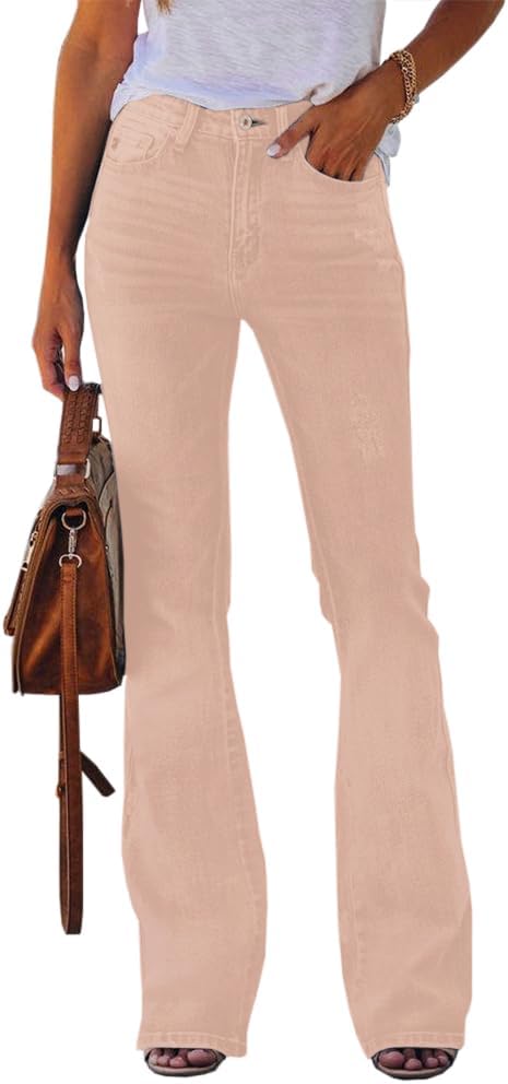 51kUbD9XpeL._AC_SL1000_ Womens High Waisted Jeans Flare Stretch Boyfriend Bootcut Casual Denim Pants