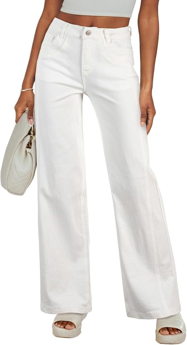 Women's Wide Leg Jeans High Waisted Stretchy Jeans Straight Leg Trendy Patchwork Loose Fit Denim Pants