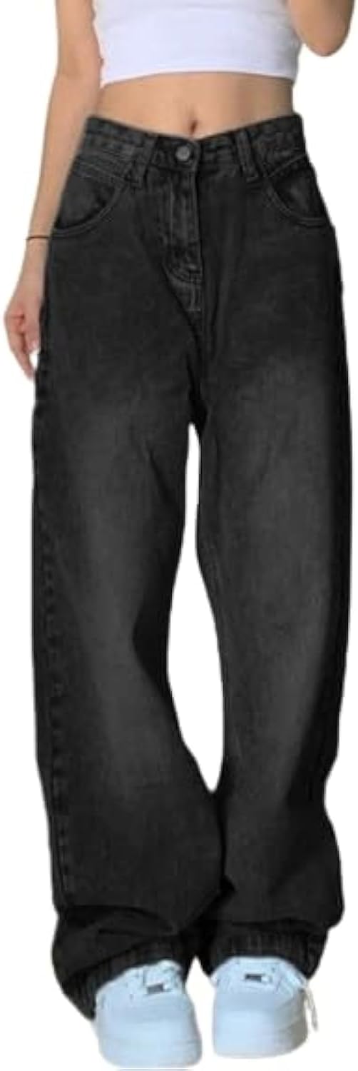 Women Baggy Jeans Mid-Low Waist Boyfriend Streetwear Vintage Jeans Wide Leg Denim Pants