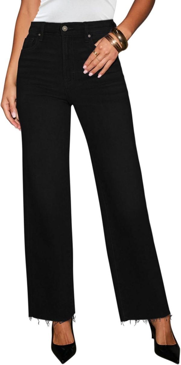 Straight Leg Jeans for Women Trendy High Waisted Cropped Boyfriend Mom Stretchy Frayed Hem Loose Wide Leg Baggy Pants