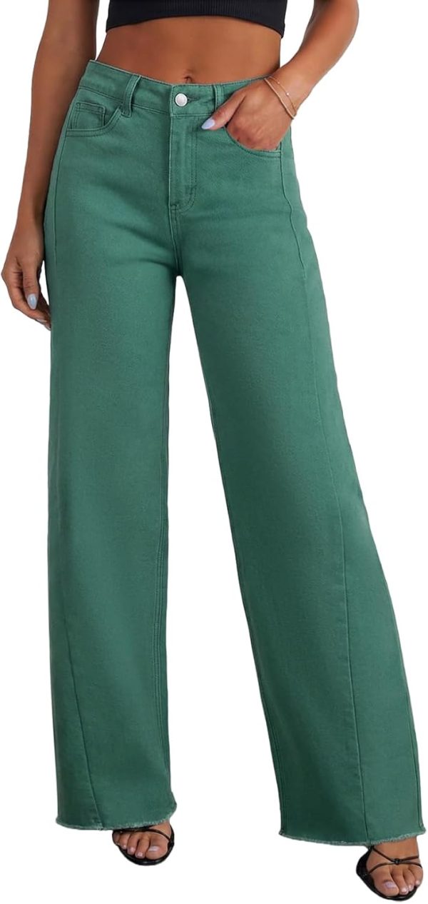 Women's Wide Leg Jeans High Waisted Stretchy Raw Hem Zimbaplatinum Denim Pants