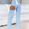 Women's High Waisted Jeans Boyfriend Baggy Straight Leg Casual Denim Pants with Pockets Light Blue