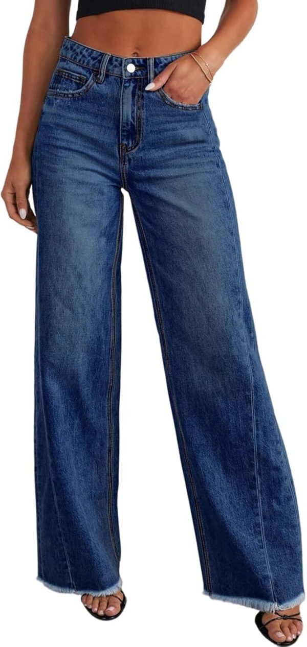 Women's Wide Leg Jeans High Waisted Stretchy Raw Hem Zimbaplatinum Denim Pants