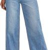 Women's Wide Leg Jeans High Waisted Stretchy Raw Hem Zimbaplatinum Denim Pants