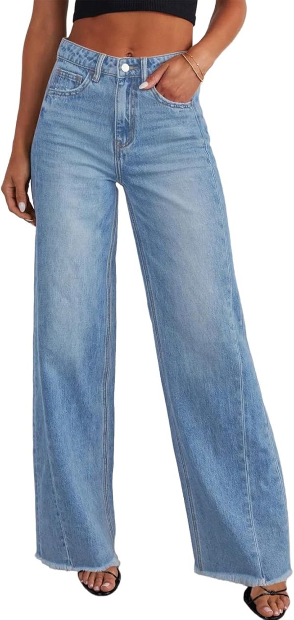Women's Wide Leg Jeans High Waisted Stretchy Raw Hem Zimbaplatinum Denim Pants