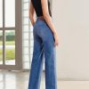 Women's Wide Leg Jeans High Waisted Stretchy Jeans Straight Leg Trendy Patchwork Loose Fit Denim Pants