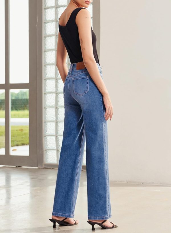 Women's Wide Leg Jeans High Waisted Stretchy Jeans Straight Leg Trendy Patchwork Loose Fit Denim Pants