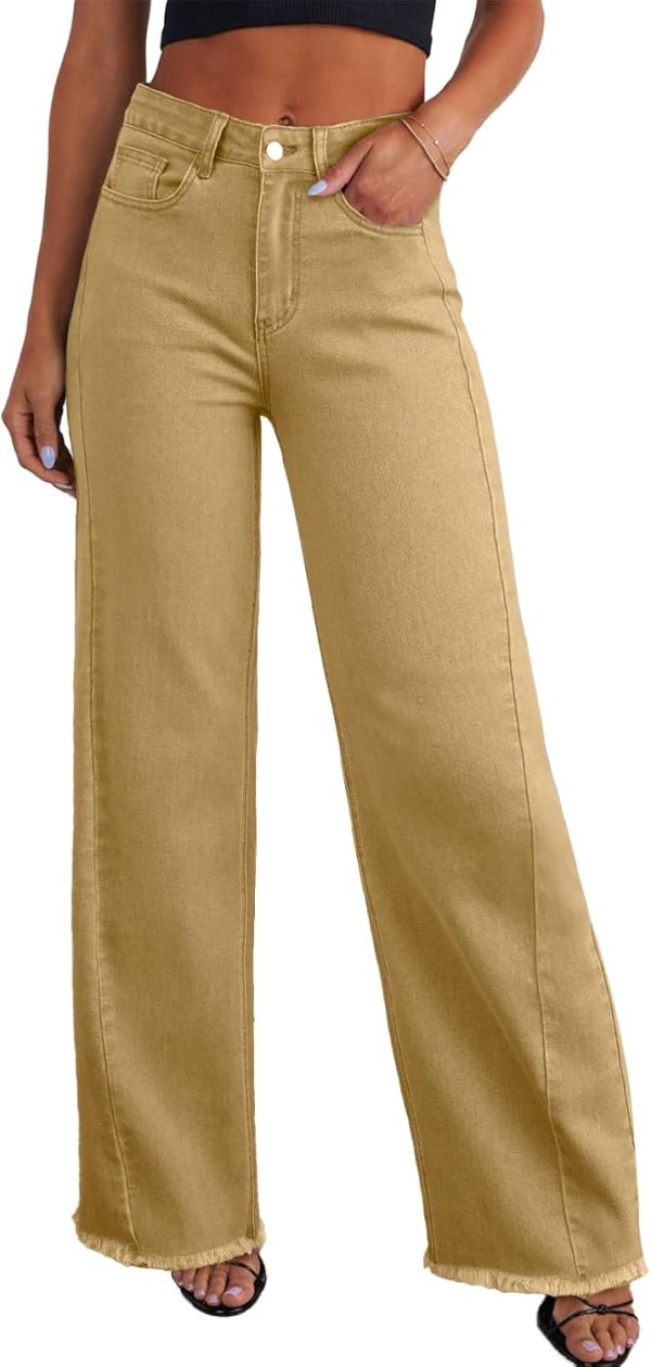 Women's Wide Leg Jeans High Waisted Stretchy Raw Hem Zimbaplatinum Denim Pants
