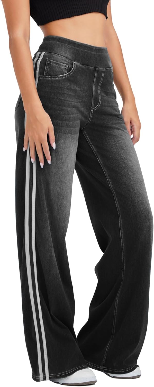 61GK6lTbUJL._AC_SL1500_ Wide Leg Jeans for Women,Unique Color Block Design,High-Waisted Straight Cut,High Elasticity Baggy Denim Pants.