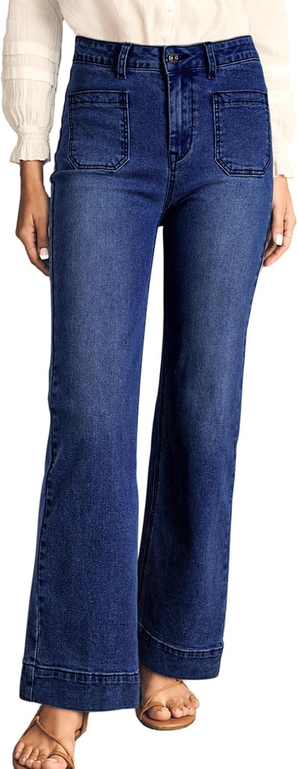 Women's Wide Leg Jeans High Waisted Stretchy Straight Leg Jeans Loose Trendy Denim Pants with Pocket