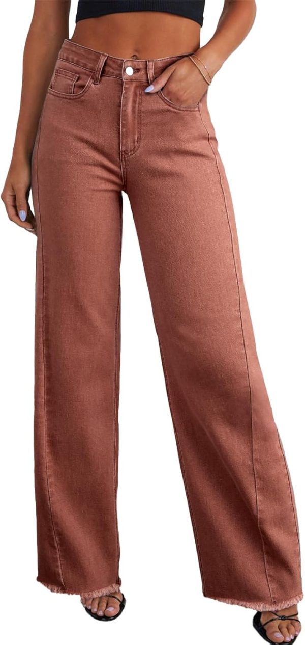 Women's Wide Leg Jeans High Waisted Stretchy Raw Hem Zimbaplatinum Denim Pants