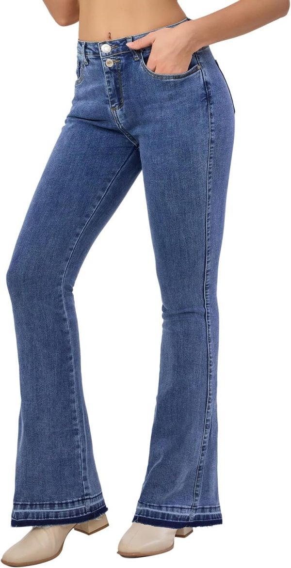 61NDgRh6PwL._AC_SL1500_ Women's Flare Bell Bottom Jeans High Waisted Wide Leg Bootcut Jeans Stretchy Denim Pants