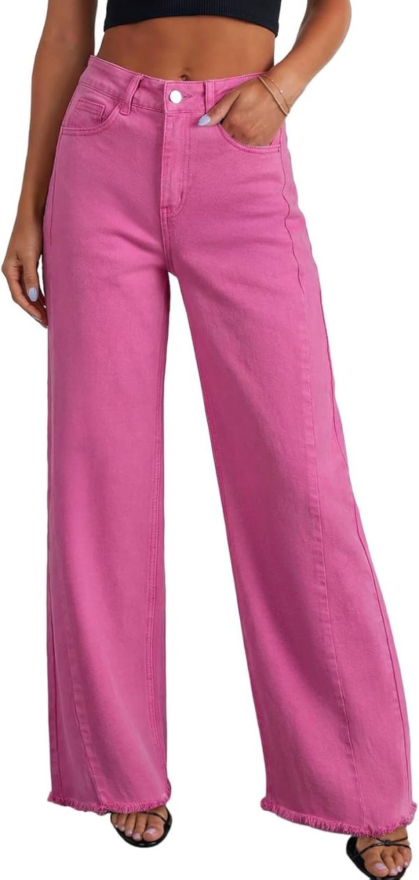 Women's Wide Leg Jeans High Waisted Stretchy Raw Hem Zimbaplatinum Denim Pants
