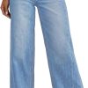 Women's Wide Leg Jeans High Waisted Stretchy Raw Hem Zimbaplatinum Denim Pants