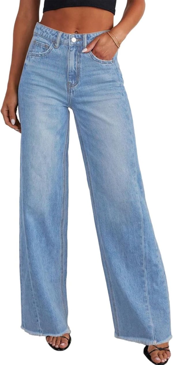 Women's Wide Leg Jeans High Waisted Stretchy Raw Hem Zimbaplatinum Denim Pants