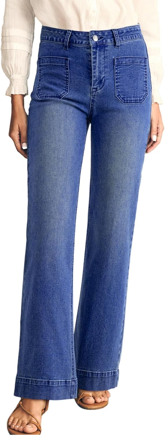 Women's Wide Leg Jeans High Waisted Stretchy Straight Leg Jeans Loose Trendy Denim Pants with Pocket
