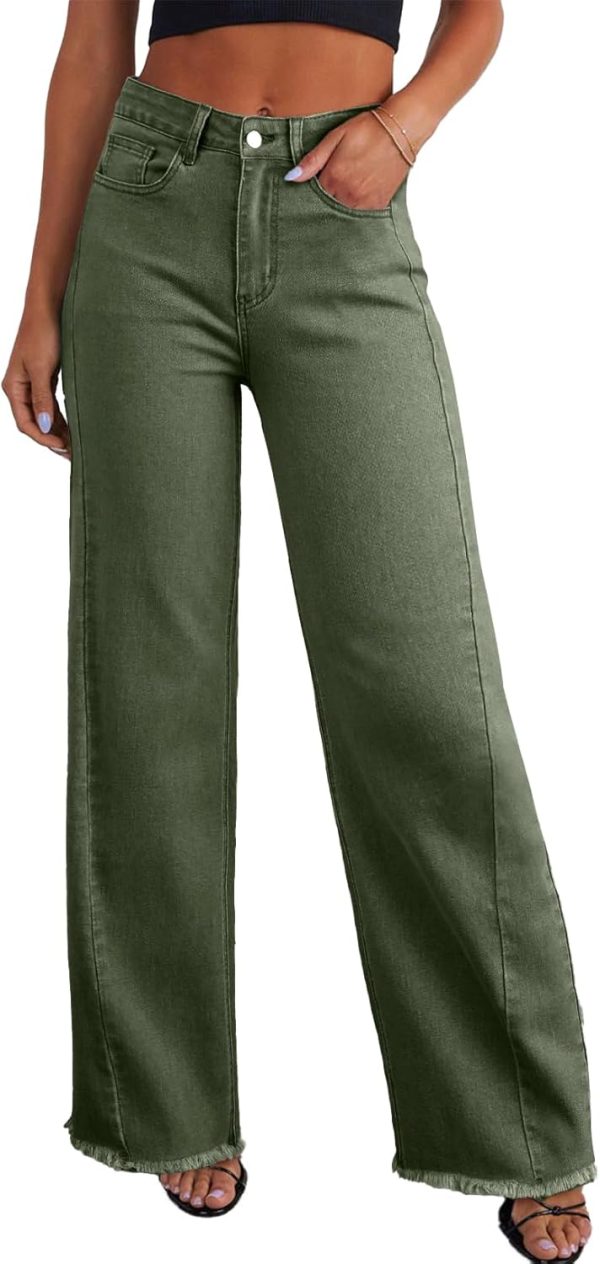 Women's Wide Leg Jeans High Waisted Stretchy Raw Hem Zimbaplatinum Denim Pants