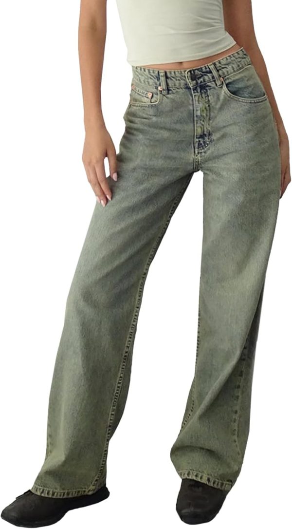 Women Baggy Jeans Mid-Low Waist Boyfriend Streetwear Vintage Jeans Wide Leg Denim Pants