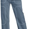 Women's Casual Mid Waist Cargo Jeans Stretch Button Wide Leg Denim Pants with Pockets