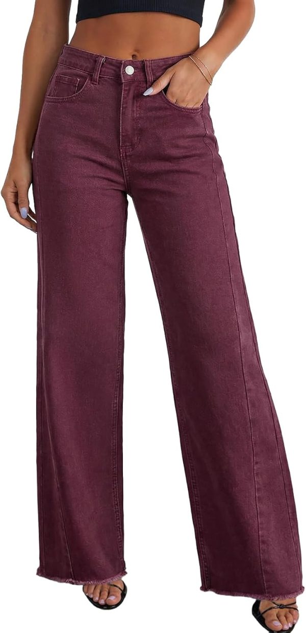 Women's Wide Leg Jeans High Waisted Stretchy Raw Hem Zimbaplatinum Denim Pants