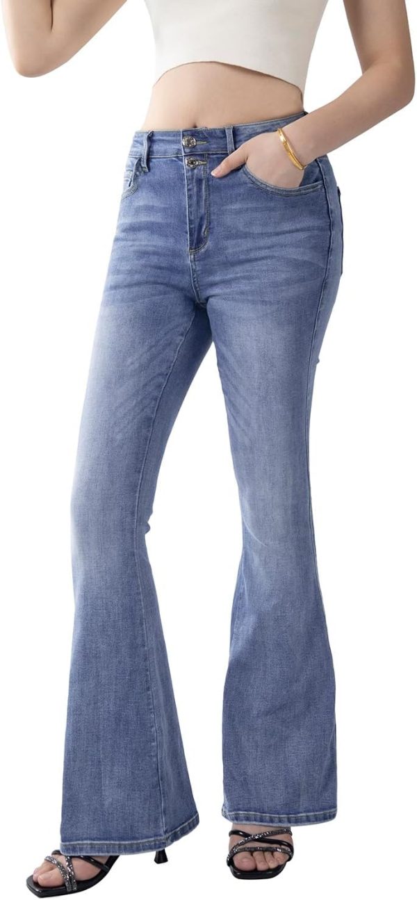 61bGUNgM02L._AC_SL1500_ Women's Flare Bell Bottom Jeans High Waisted Wide Leg Bootcut Jeans Stretchy Denim Pants