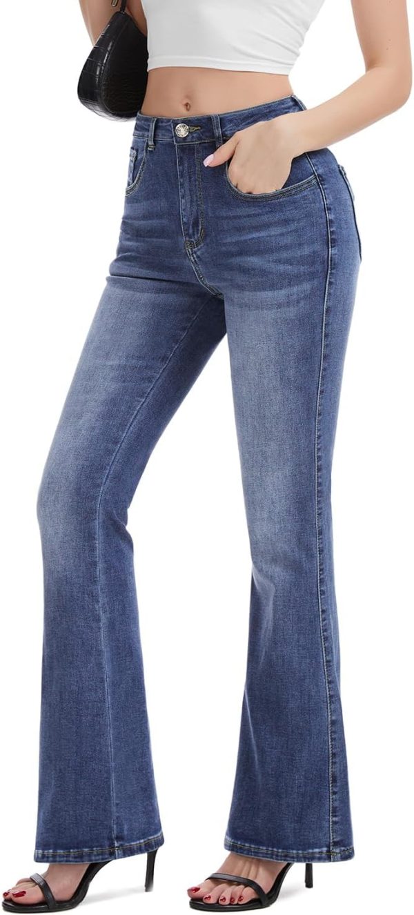 61c1GPwtkCL._AC_SL1500_ Women's Flare Bell Bottom Jeans High Waisted Wide Leg Bootcut Jeans Stretchy Denim Pants