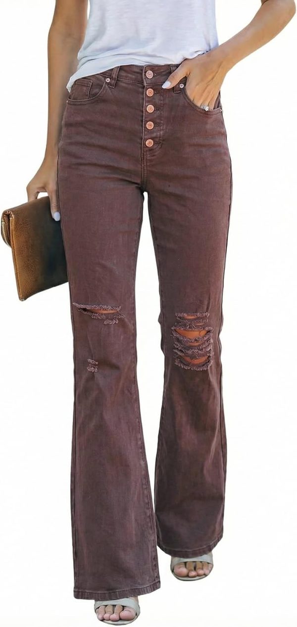 High Waisted Ripped Flare Jeans for Women Distressed Bell Bottom Jeans Wide Leg Pants