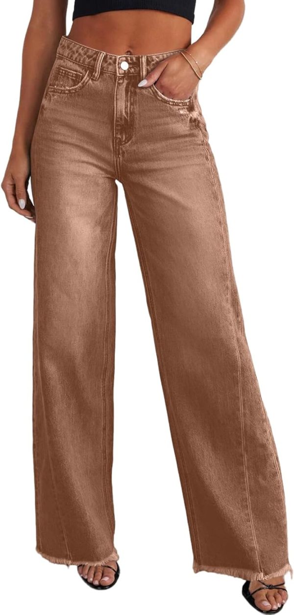 Women's Wide Leg Jeans High Waisted Stretchy Raw Hem Zimbaplatinum Denim Pants