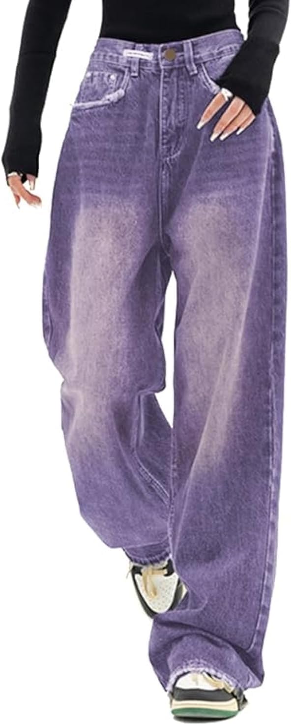 Women Baggy Jeans Mid-Low Waist Boyfriend Streetwear Vintage Jeans Wide Leg Denim Pants