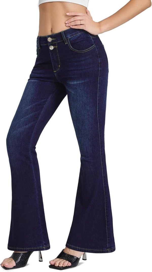61lIoaw7tfL._AC_SL1500_ Women's Flare Bell Bottom Jeans High Waisted Wide Leg Bootcut Jeans Stretchy Denim Pants