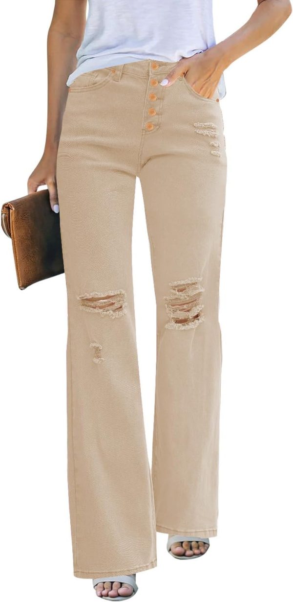High Waisted Ripped Flare Jeans for Women Distressed Bell Bottom Jeans Wide Leg Pants