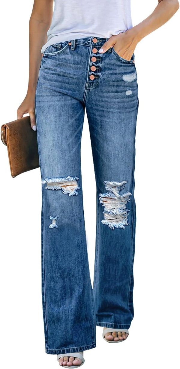 High Waisted Ripped Flare Jeans for Women Distressed Bell Bottom Jeans Wide Leg Pants