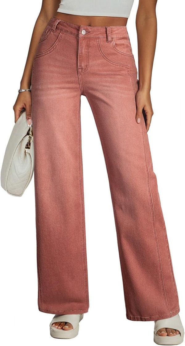 Women's Wide Leg Jeans High Waisted Stretchy Jeans Straight Leg Trendy Patchwork Loose Fit Denim Pants