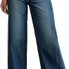Women's Wide Leg Jeans High Waisted Stretchy Raw Hem Zimbaplatinum Denim Pants
