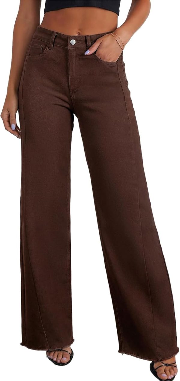 Women's Wide Leg Jeans High Waisted Stretchy Raw Hem Zimbaplatinum Denim Pants