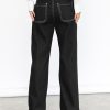 Women's Casual Mid Waist Cargo Jeans Stretch Button Wide Leg Denim Pants with Pockets